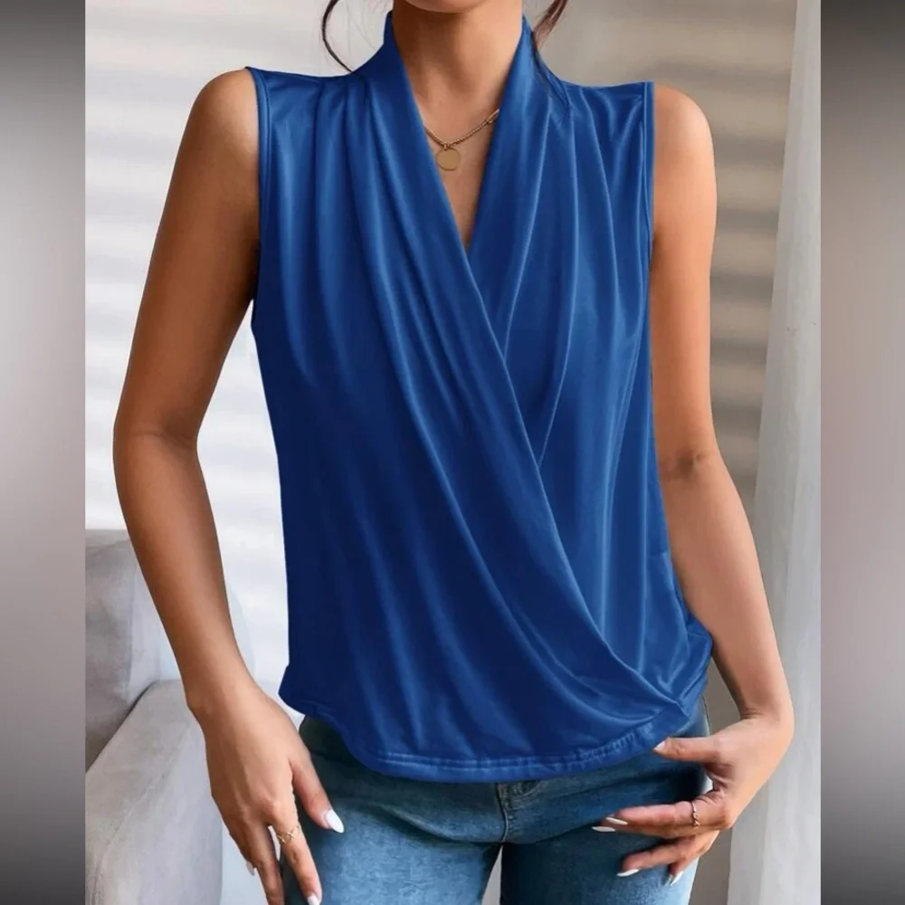 Luxe camel surplice neck wrap top - Picture 15 of 16